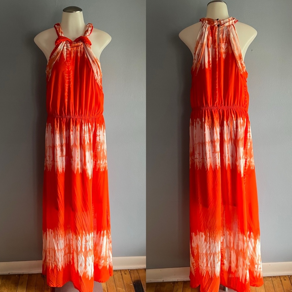 Gibson Latimer Broomstick Maxi Dress Orange Tie-Dye Size Medium